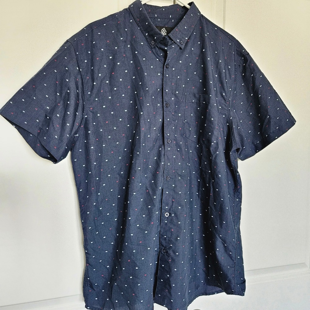 Molokai Surf Co Mens Button Down Shirt Sz XL - Navy Blue Short Sleeve